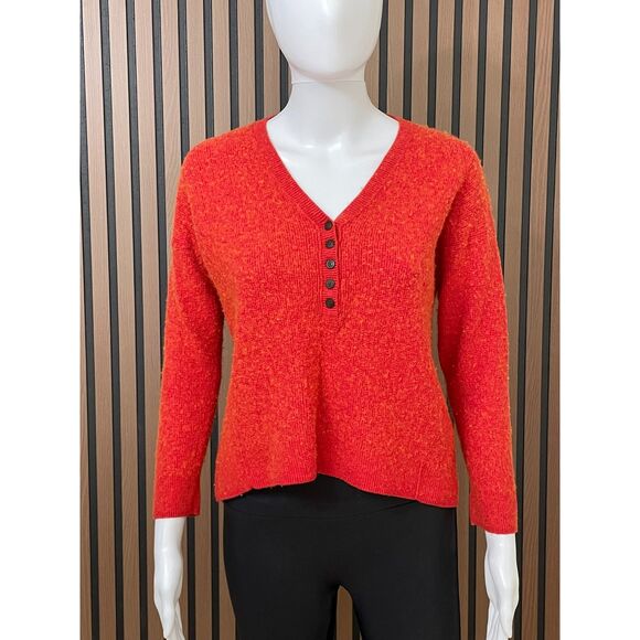 Madewell Asherton Women's S Red Sweater Wool Alpaca Henley Tunic Waffle Knit - Picture 1 of 11
